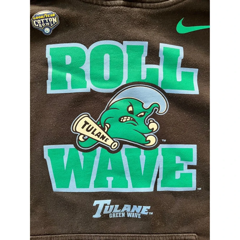 Nike Tulane Green Wave Roll Wave Cotton Bowl Hoodie Black Mens Medium CT1778-010